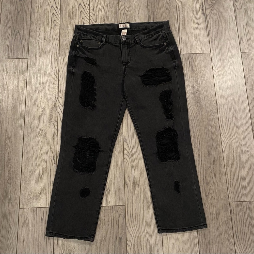 Mudd Distressed Destroyed Black Skinny Jeans Womens / Juniors Size 7 Denim Pants - Picture 2 of 9